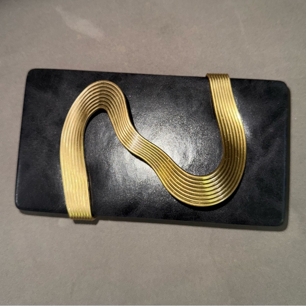 Zara Black Clutch with Gold Sculptural Accent